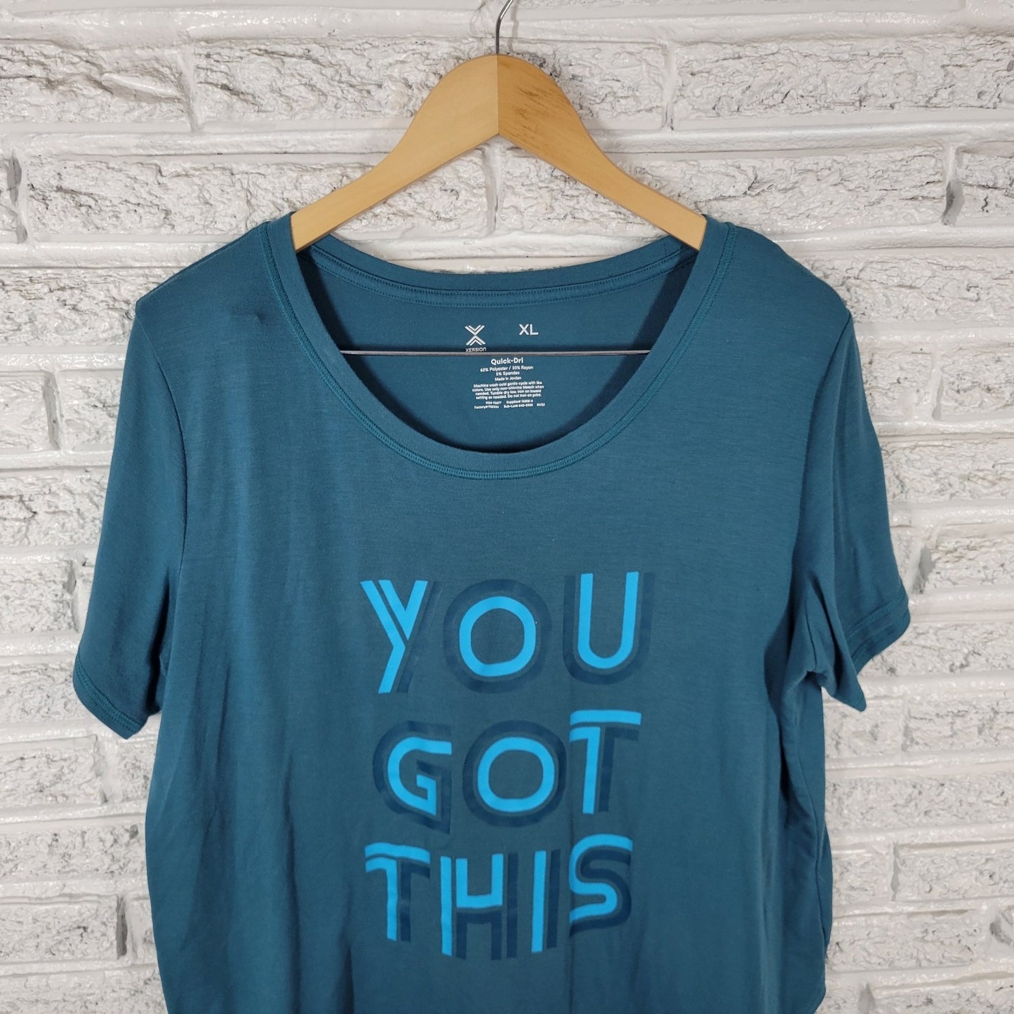 Xersion Women Top Extra Large Tee Blue Poly Blend You Got This Quick Dri Workout