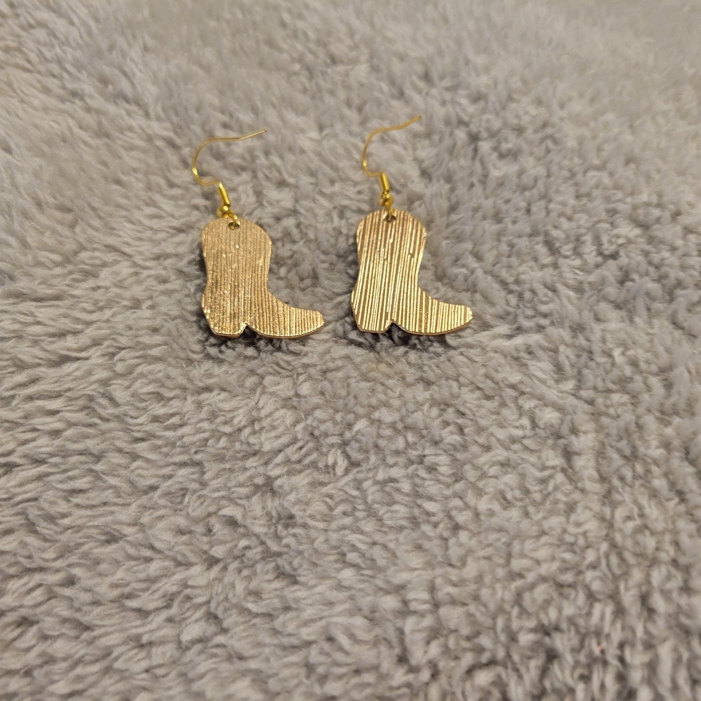 Cowgirl Boot Cow Print Earrings Gold Tone Black White Western Rodeo Dangle Drop