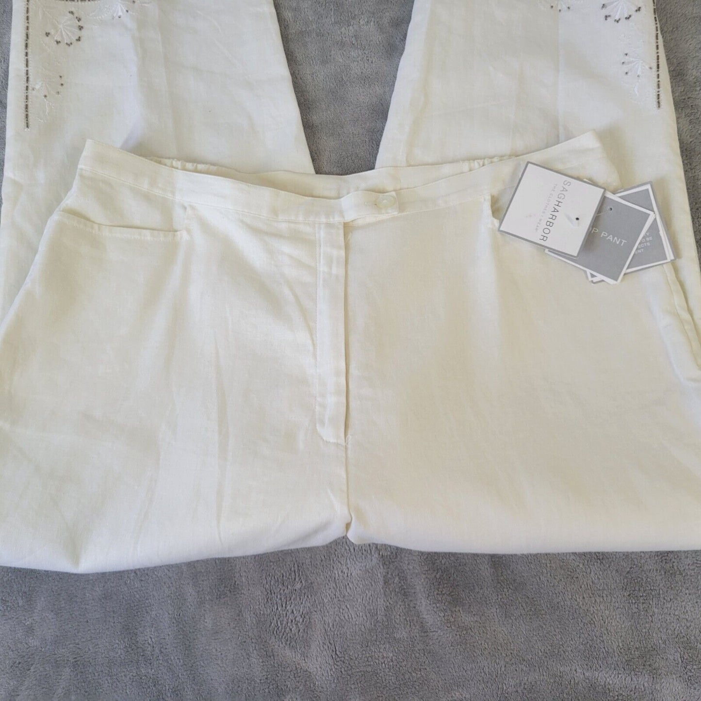 Sag Harbor Women Pants 18 Missy Capri Zip Fly Off White Beaded Embroidered Lined