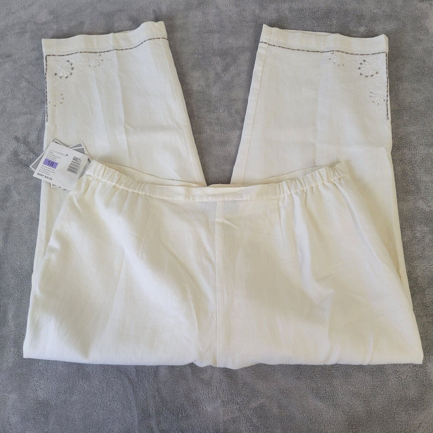 Sag Harbor Women Pants 18 Missy Capri Zip Fly Off White Beaded Embroidered Lined