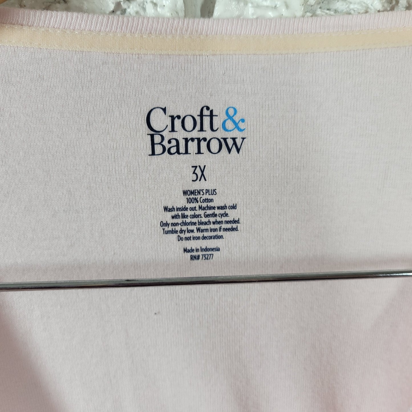 Croft Barrow Women Top 3X Plus Tee 3/4 Sleeve Butterfly Pink Rhinestones Glitter