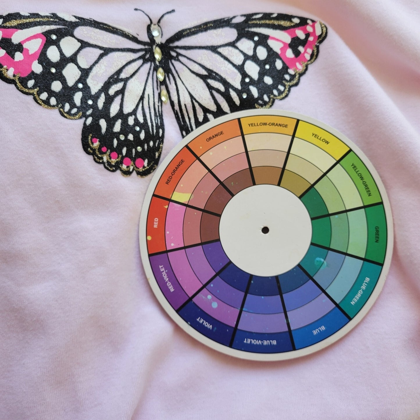 Croft Barrow Women Top 3X Plus Tee 3/4 Sleeve Butterfly Pink Rhinestones Glitter