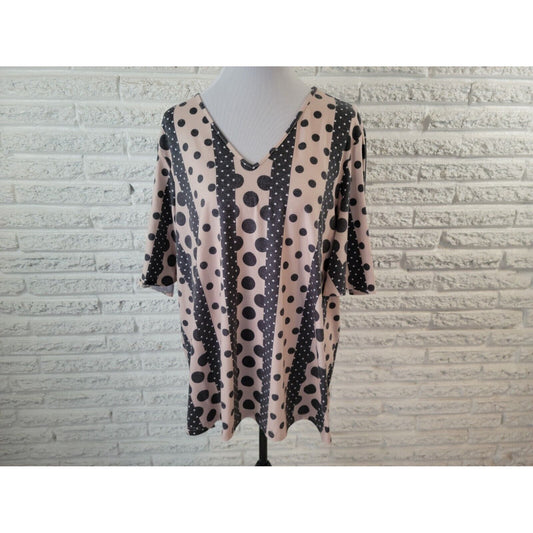 Southern Stitch Women Top 2XL Plus Tee Beige Geometric Pullover Short Sleeve