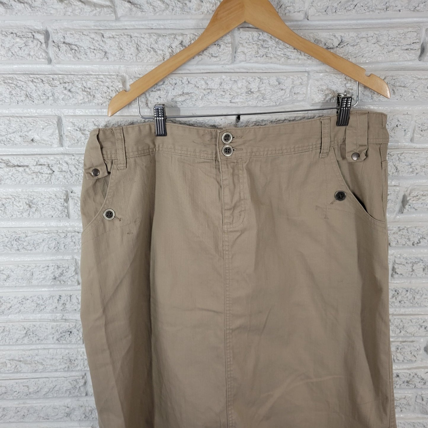 CJ Banks Womens Skirt 16W Plus ALine Beige Denim Blend Zip Slit Pockets Casual