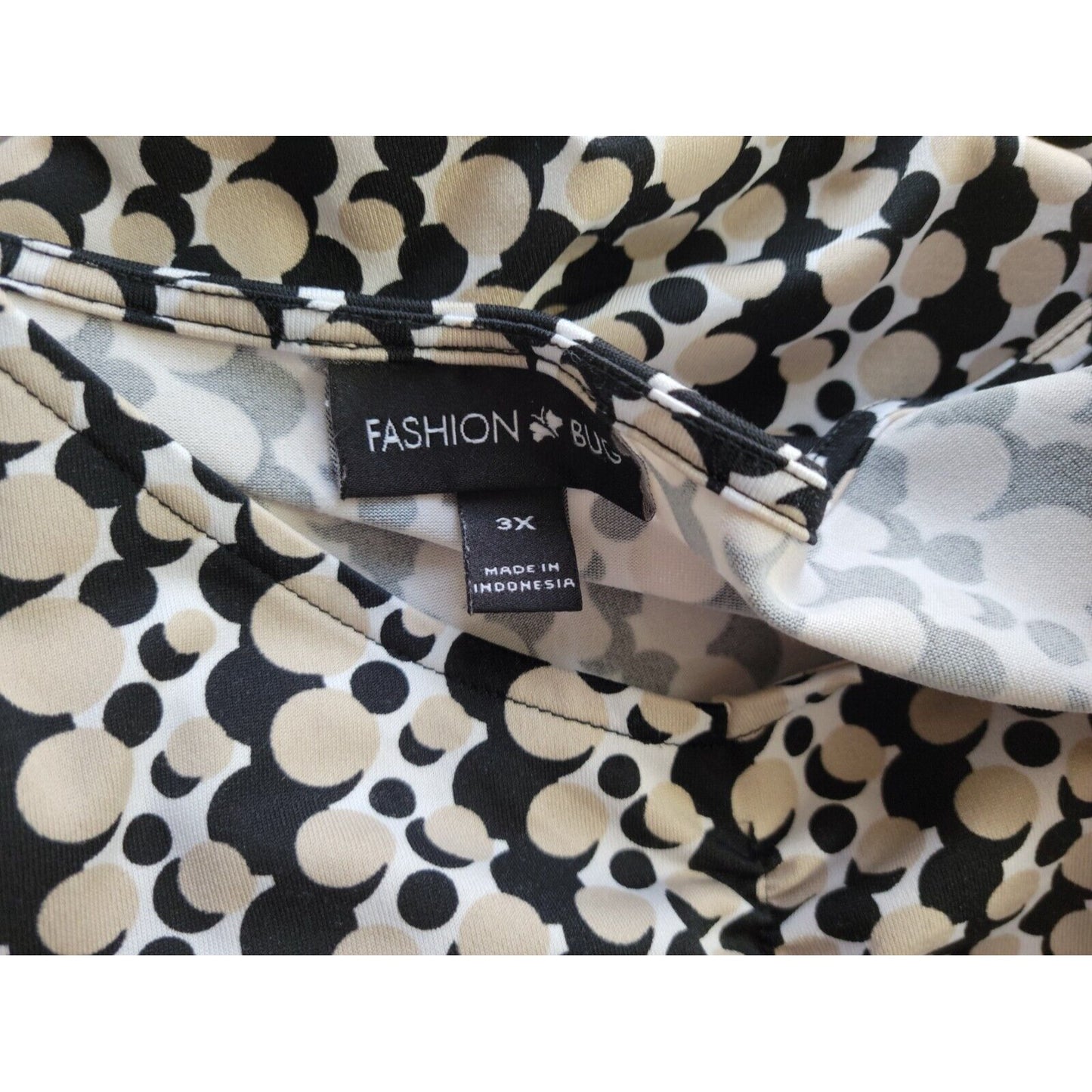 Fashion Bug Women Top 3X Plus Short Sleeve Pullover VNeck Black Geometric