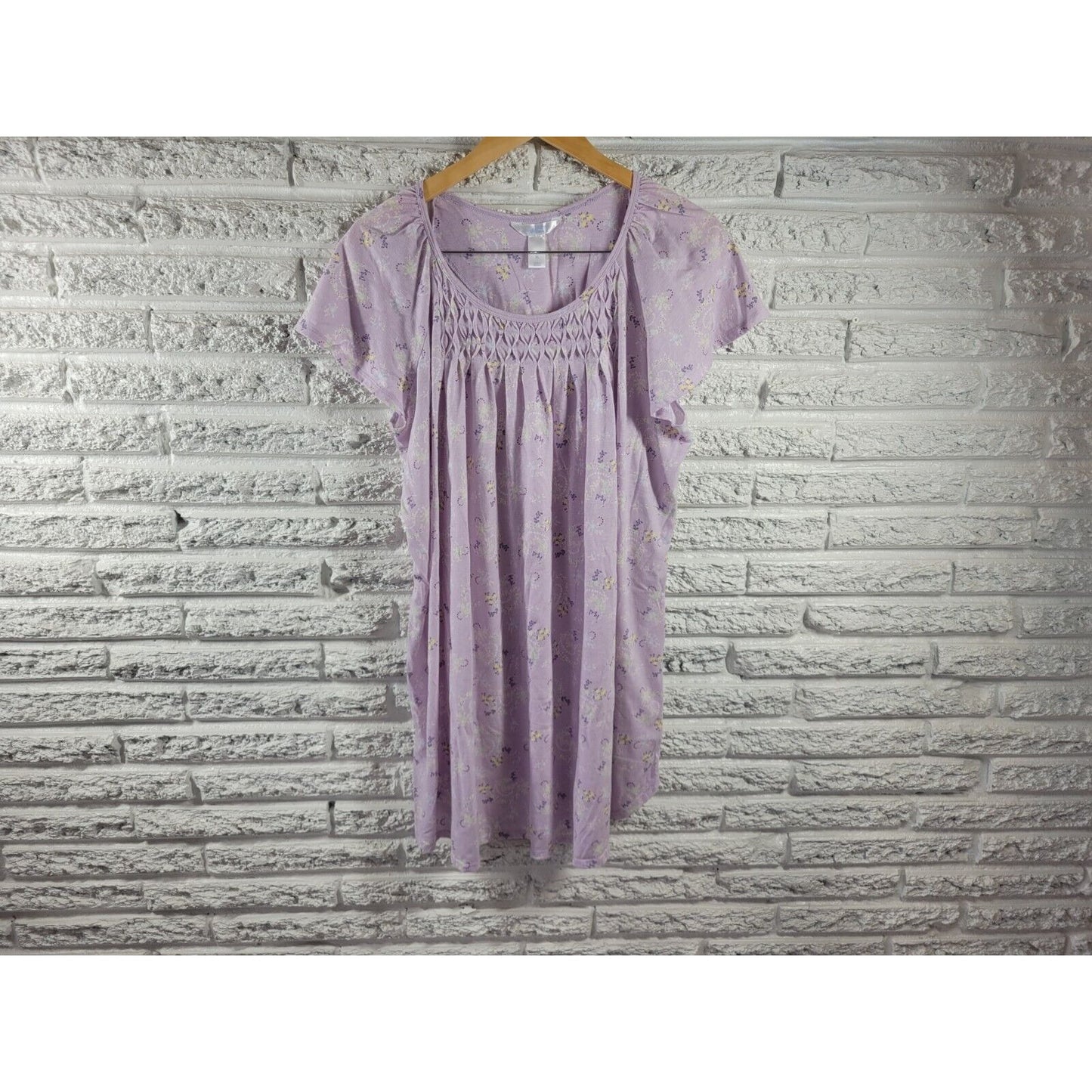 Adonna Womens Nightgown Extra Large XL Loungewear Cinched Neck Lavender Floral