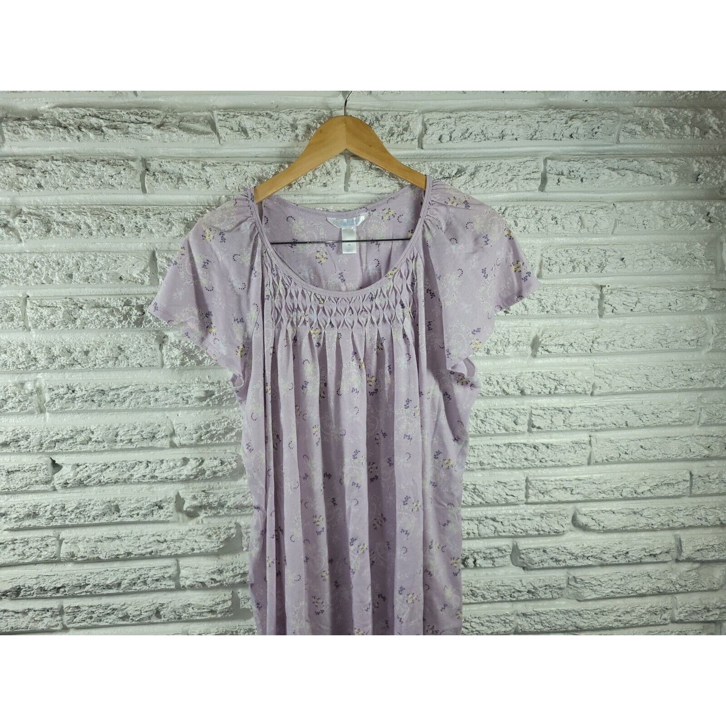 Adonna Womens Nightgown Extra Large XL Loungewear Cinched Neck Lavender Floral