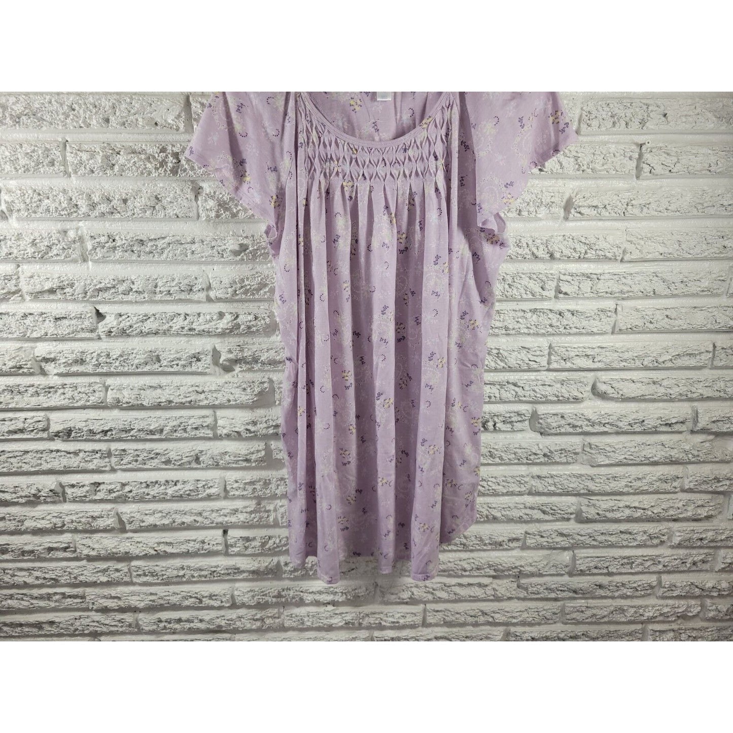 Adonna Womens Nightgown Extra Large XL Loungewear Cinched Neck Lavender Floral
