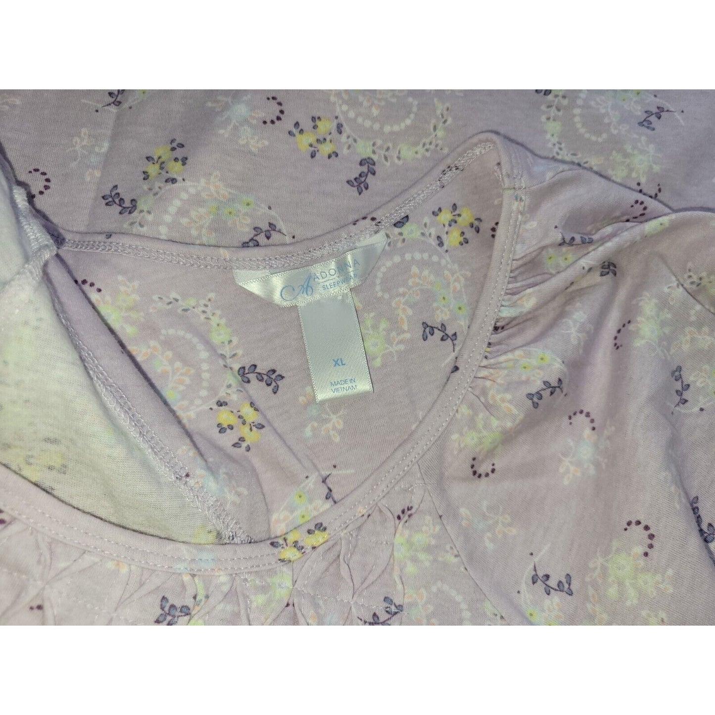Adonna Womens Nightgown Extra Large XL Loungewear Cinched Neck Lavender Floral