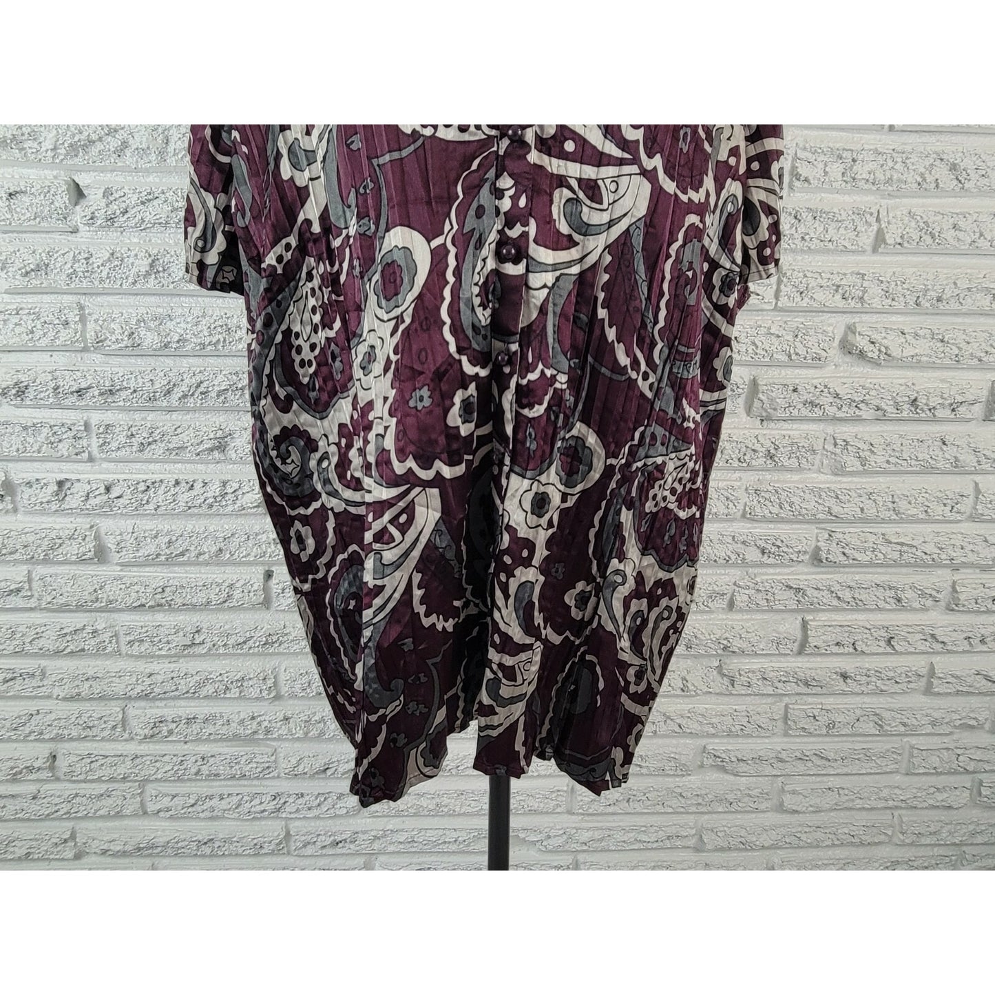 Lane Bryant Womens Top 22 24 Plus Button Up VNeck Purple Paisley Crinkle Office