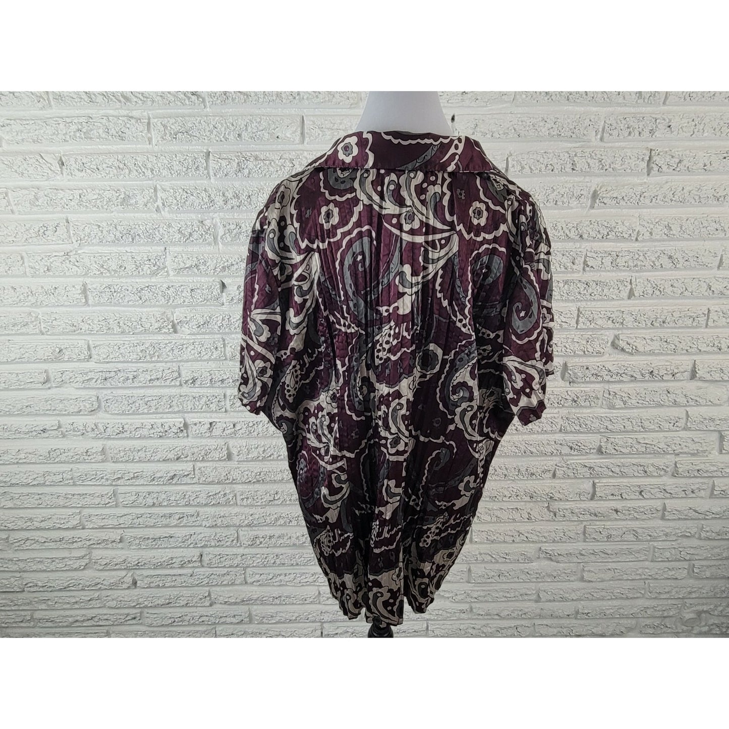 Lane Bryant Womens Top 22 24 Plus Button Up VNeck Purple Paisley Crinkle Office