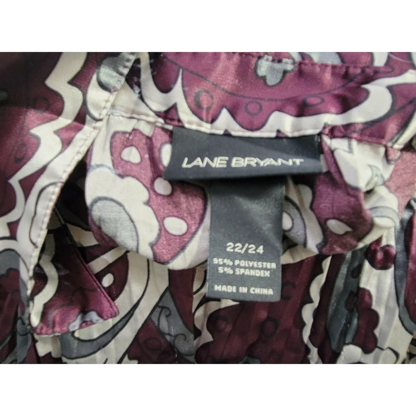 Lane Bryant Womens Top 22 24 Plus Button Up VNeck Purple Paisley Crinkle Office