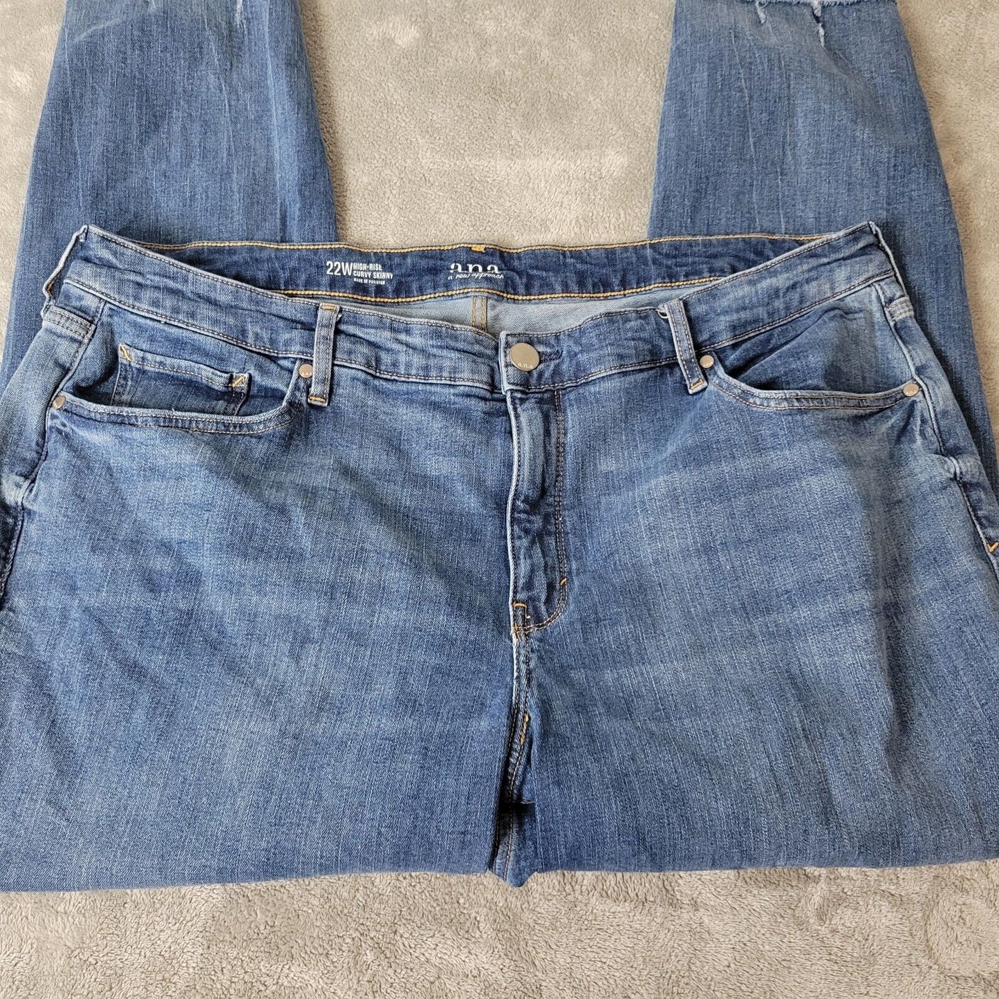 Ana Womens Jeans 22W Plus Curvy Skinny Medium Blue Denim Frayed Hems Zip Fly