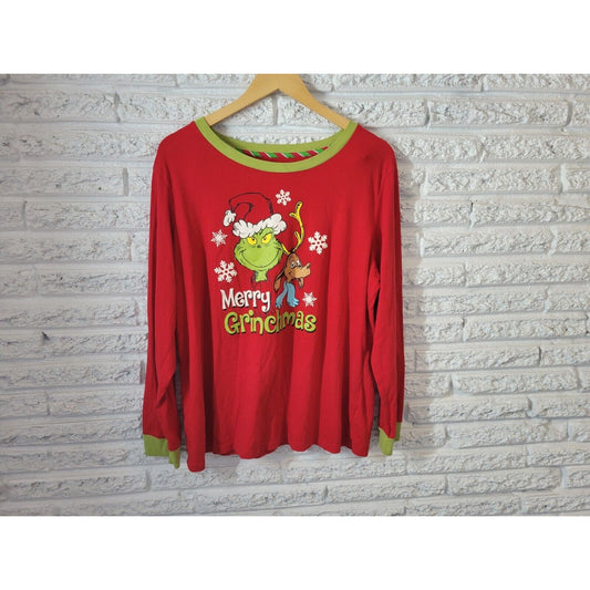 Christmas Dr Seuss Grinch Women Top XL 16 18 Long Sleeve Pajama Red Cotton Blend
