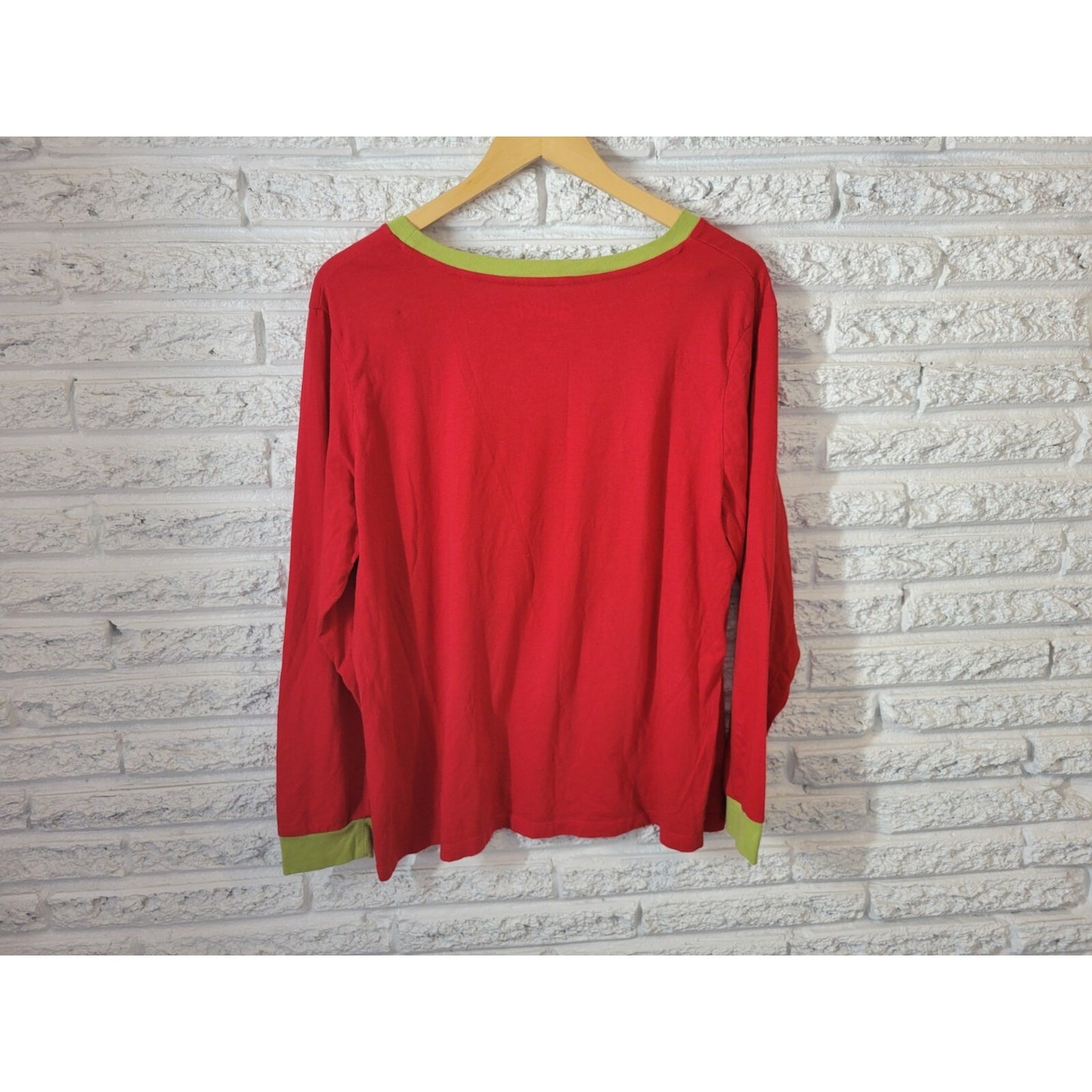 Christmas Dr Seuss Grinch Women Top XL 16 18 Long Sleeve Pajama Red Cotton Blend