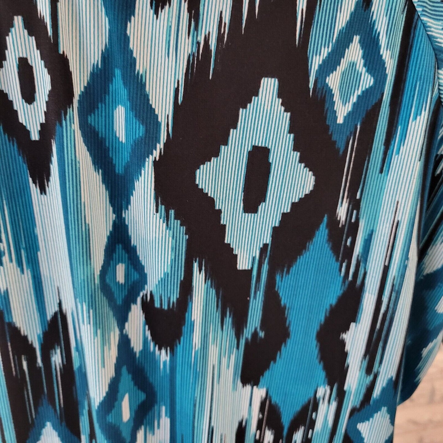 Judith Womens Top 2X Plus Short Sleeve Blue Black Diamonds Poly Blend Office