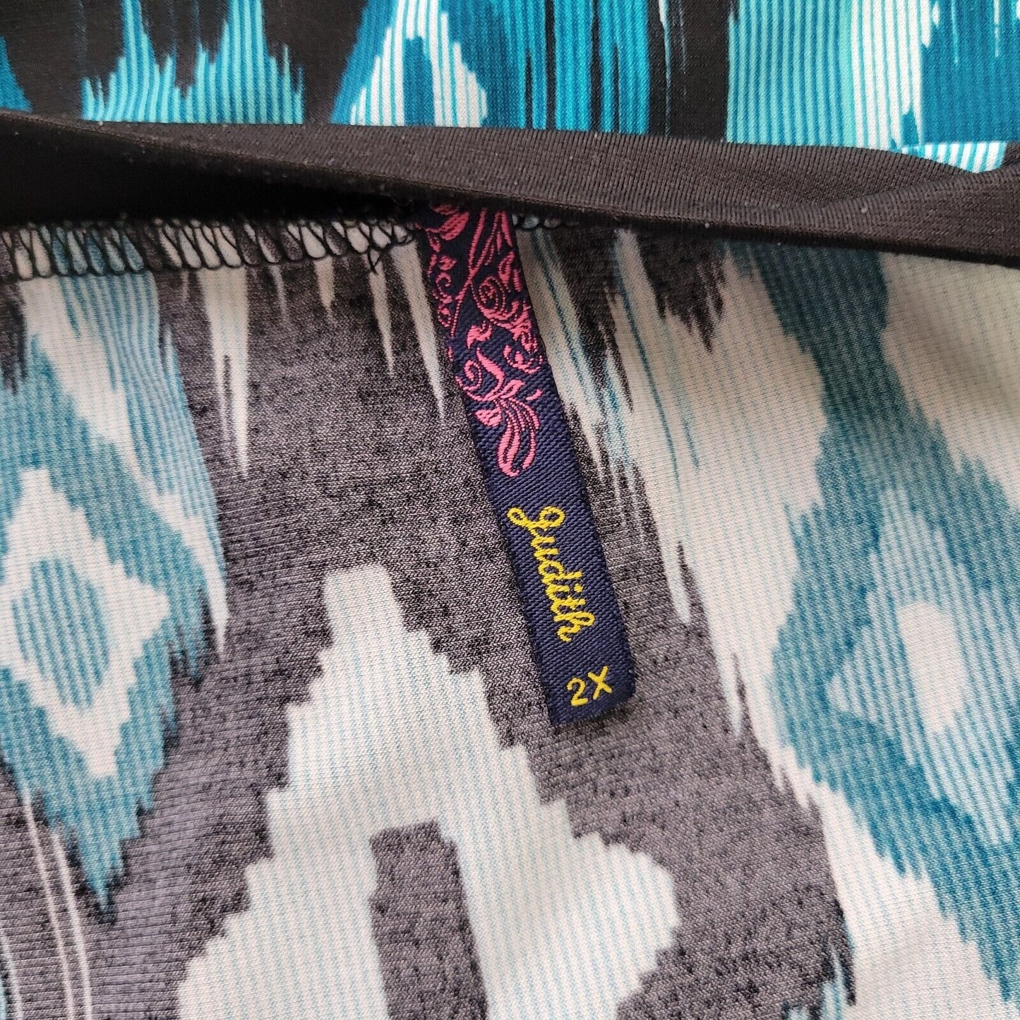 Judith Womens Top 2X Plus Short Sleeve Blue Black Diamonds Poly Blend Office