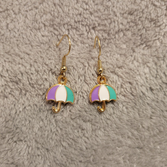 Umbrella #1 Womens Earrings One Pair Hanging Dangle Alloy Novelty Gold Tone