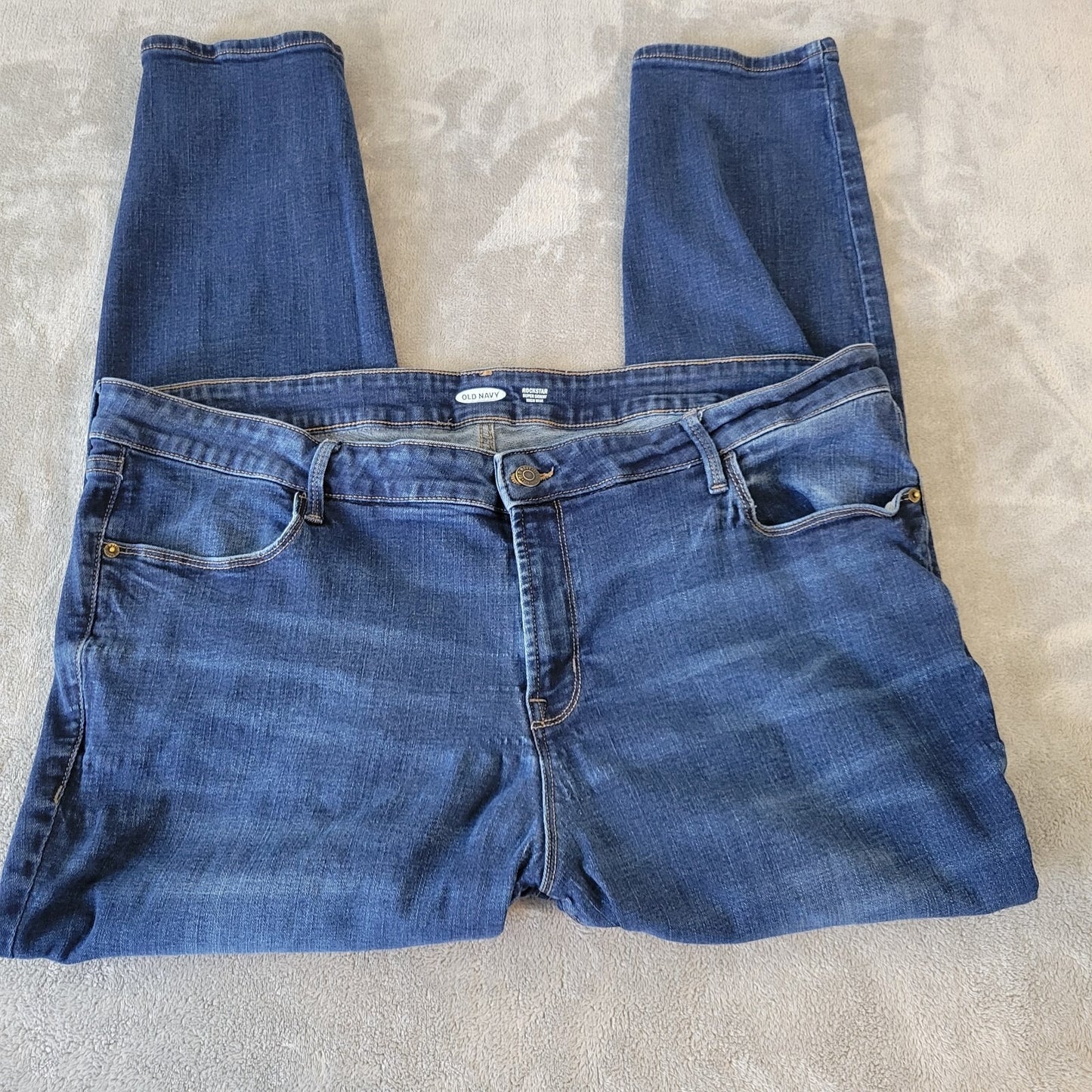 Old Navy Rockstar Womens Jeans 24 Plus Super Skinny Cropped Zip Dark Blue Denim