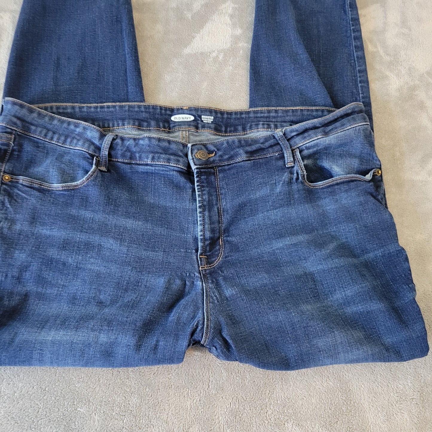 Old Navy Rockstar Womens Jeans 24 Plus Super Skinny Cropped Zip Dark Blue Denim