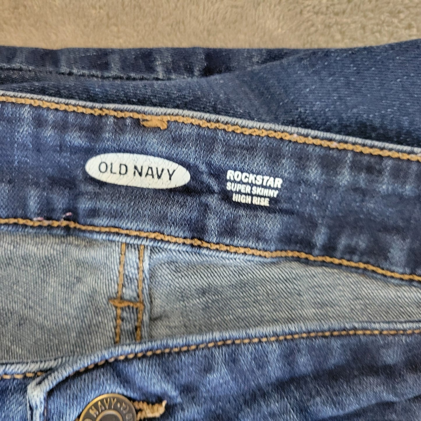 Old Navy Rockstar Womens Jeans 24 Plus Super Skinny Cropped Zip Dark Blue Denim