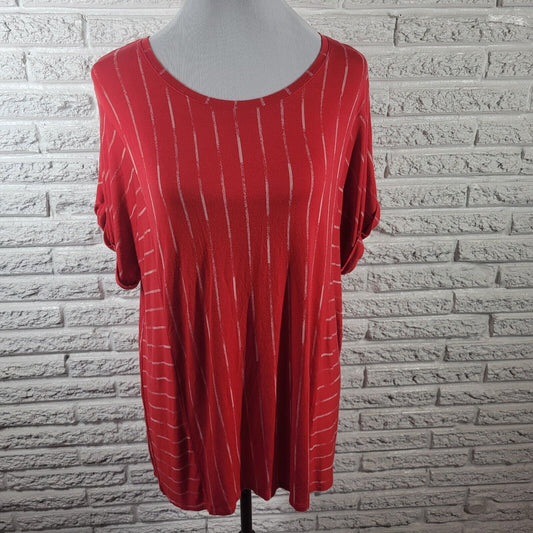 Apt 9 Womens Top Extra Large XL Tee Short Sleeve Red Stripe Casual Lightweight