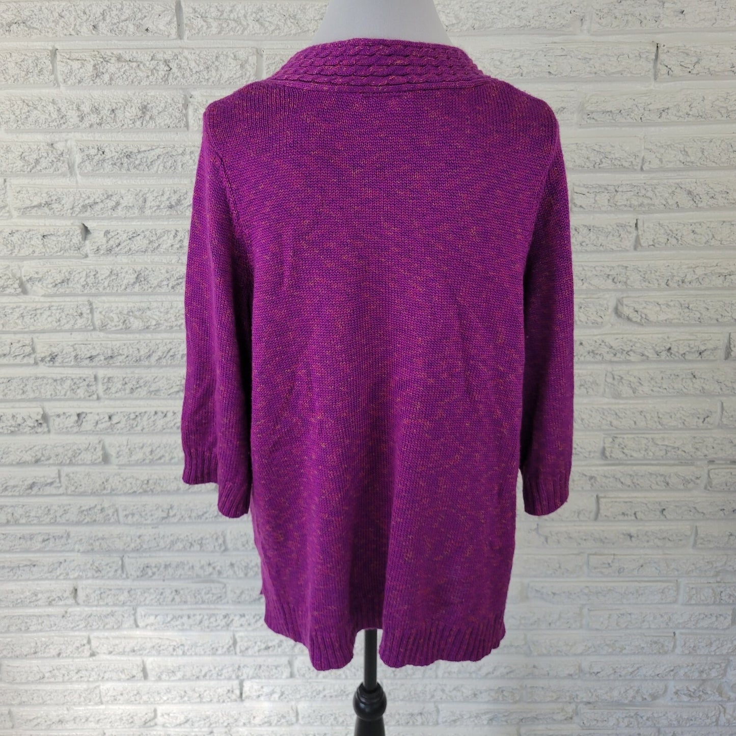 Catherines Womens Sweater 0X 14W 16W Plus 3/4 Sleeves Basic Purple Tight Knit