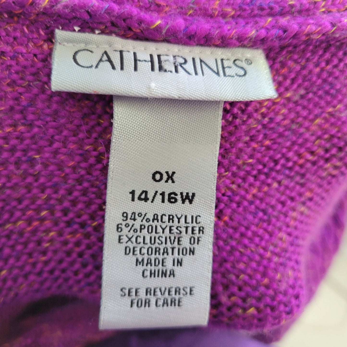 Catherines Womens Sweater 0X 14W 16W Plus 3/4 Sleeves Basic Purple Tight Knit