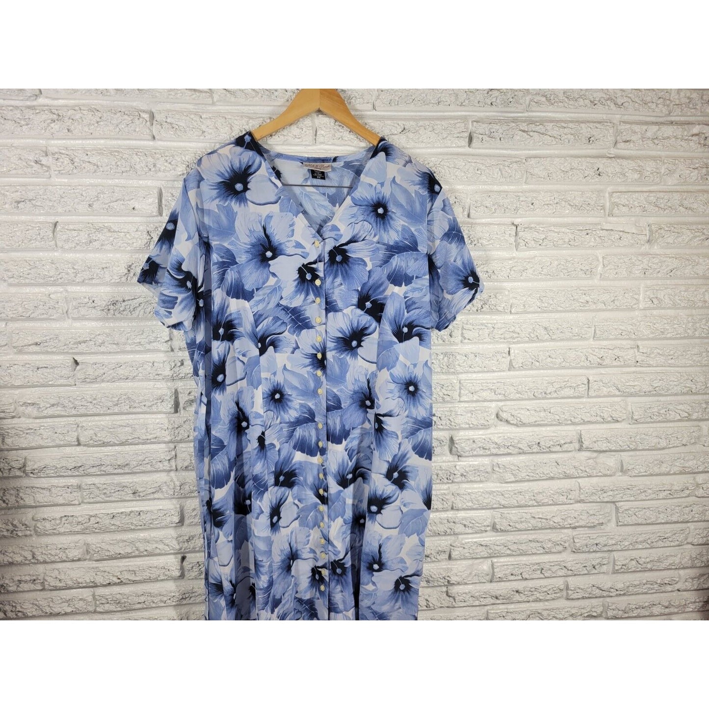 Nick Sarah Womens Dress 3X Short Sleeve Shift Midi Blue Floral Sash Button Up