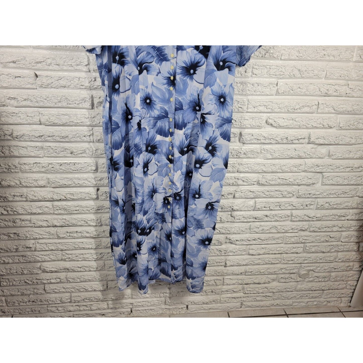 Nick Sarah Womens Dress 3X Short Sleeve Shift Midi Blue Floral Sash Button Up