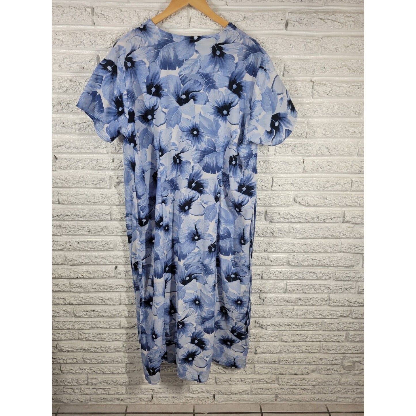 Nick Sarah Womens Dress 3X Short Sleeve Shift Midi Blue Floral Sash Button Up