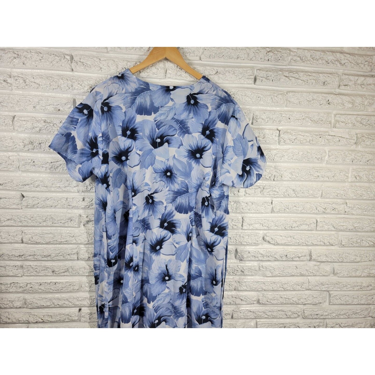 Nick Sarah Womens Dress 3X Short Sleeve Shift Midi Blue Floral Sash Button Up