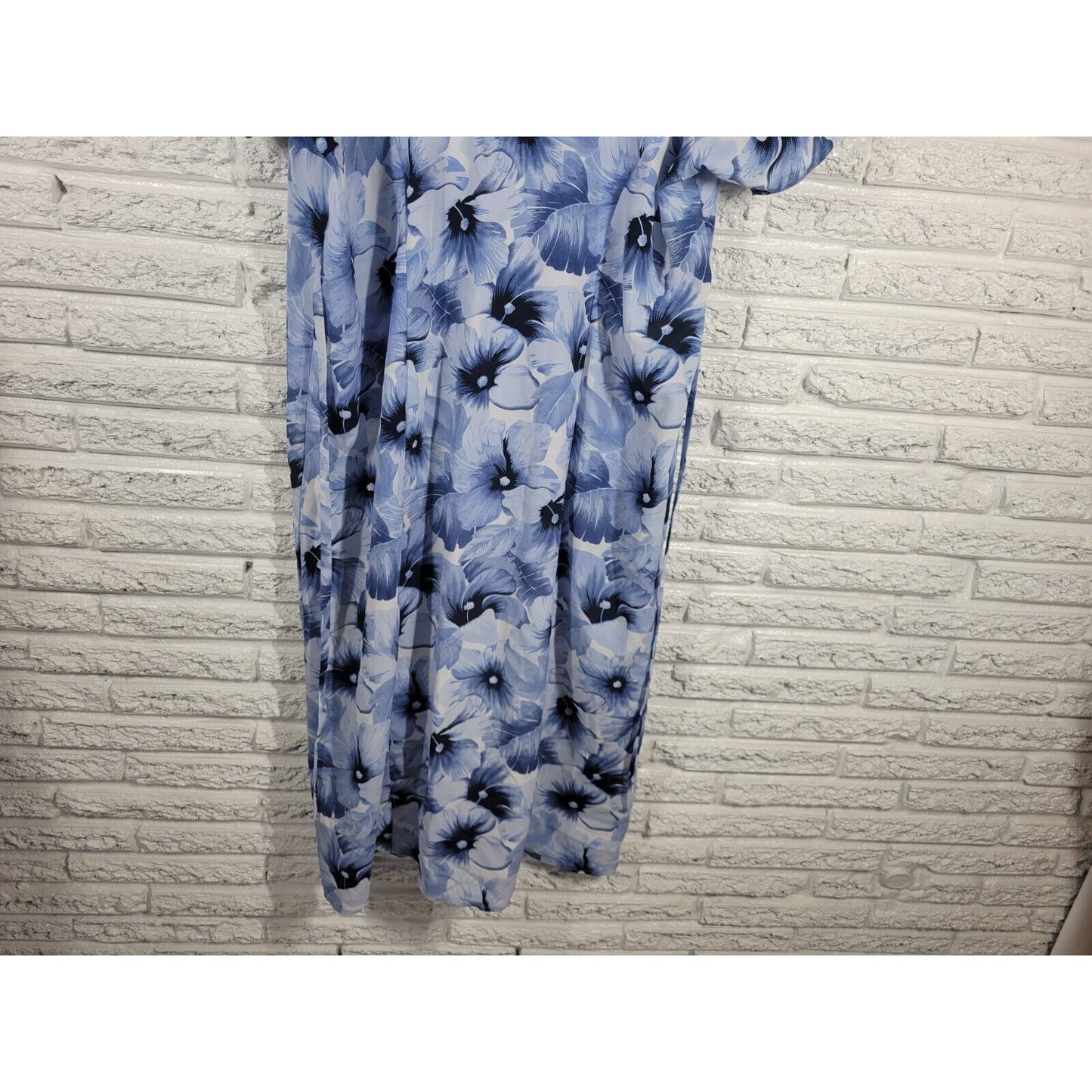 Nick Sarah Womens Dress 3X Short Sleeve Shift Midi Blue Floral Sash Button Up