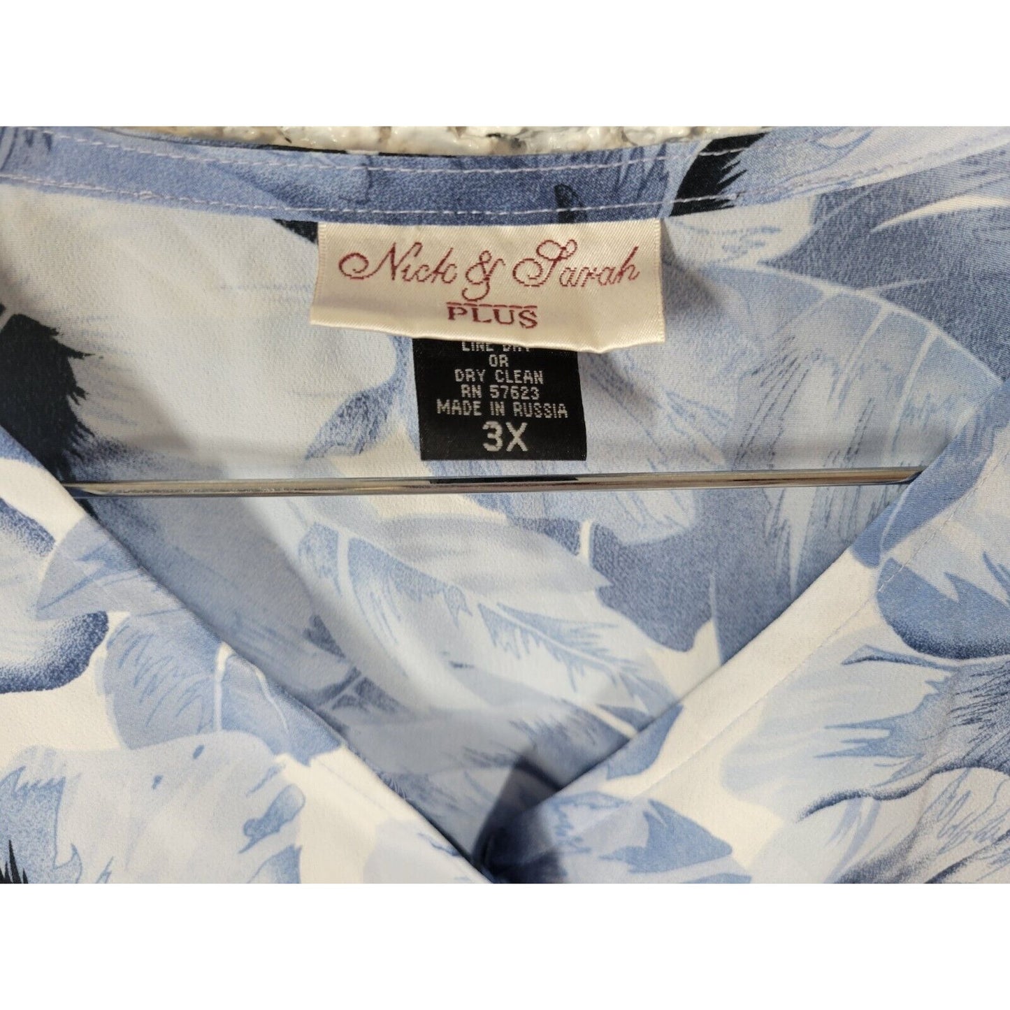 Nick Sarah Womens Dress 3X Short Sleeve Shift Midi Blue Floral Sash Button Up