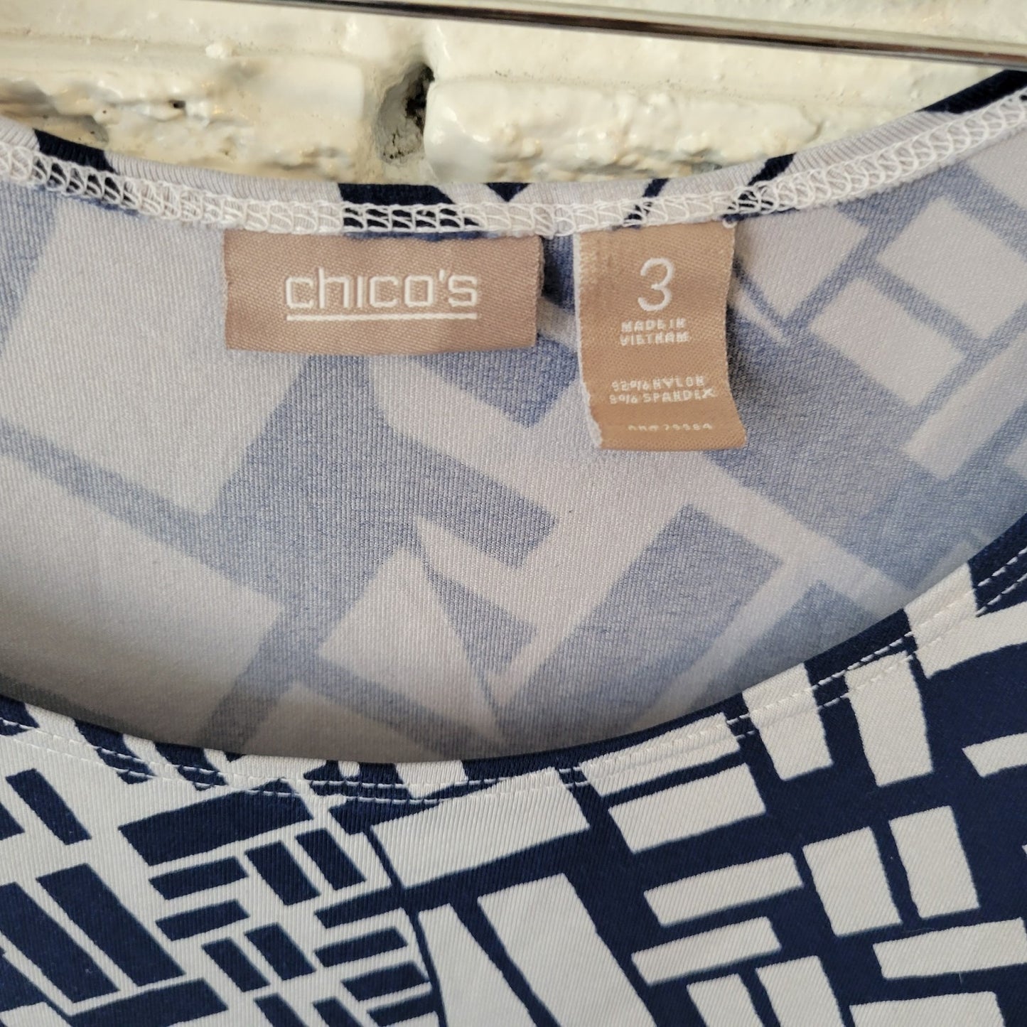 Chico's Women's XL Blue Geometric Tank Top Sleeveless Nylon Spandex Stretch