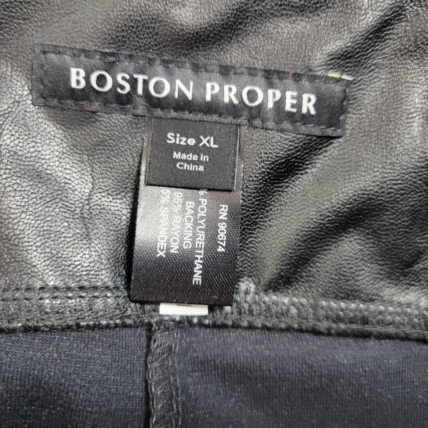 Boston Proper Womens Pants Extra Large Pull On Black Faux Leather Skinny Cropped