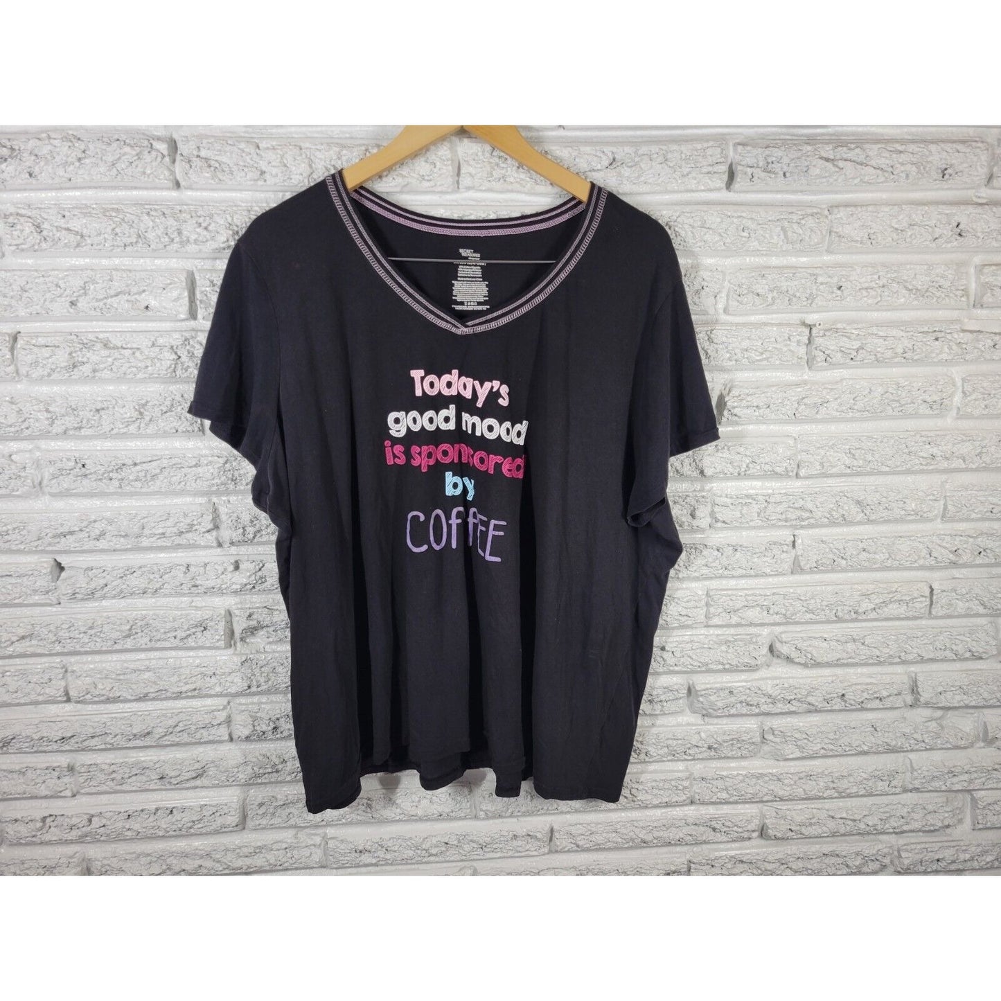 Secret Treasures Womens Top 3X 22W 24W Pajama Sponsored Coffee Black Loungewear