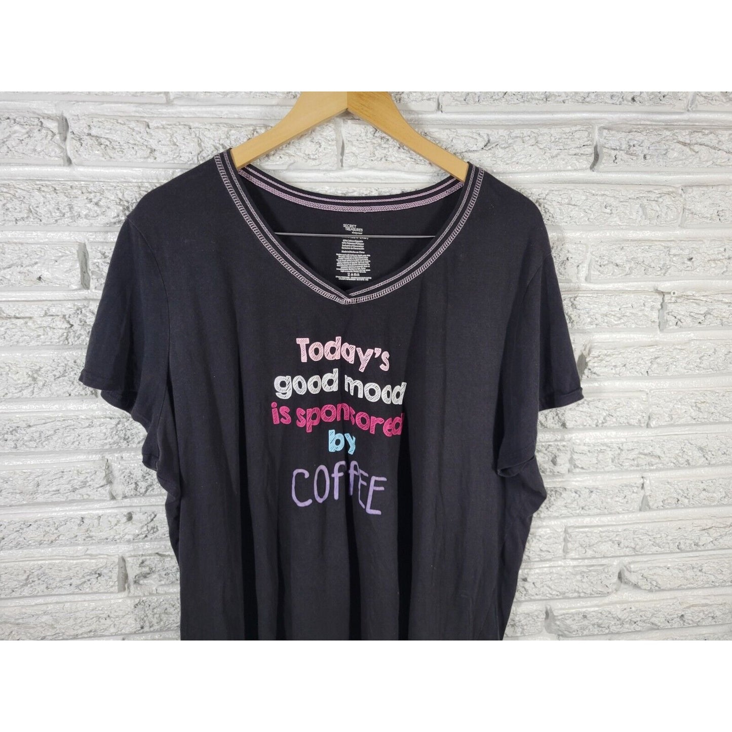 Secret Treasures Womens Top 3X 22W 24W Pajama Sponsored Coffee Black Loungewear