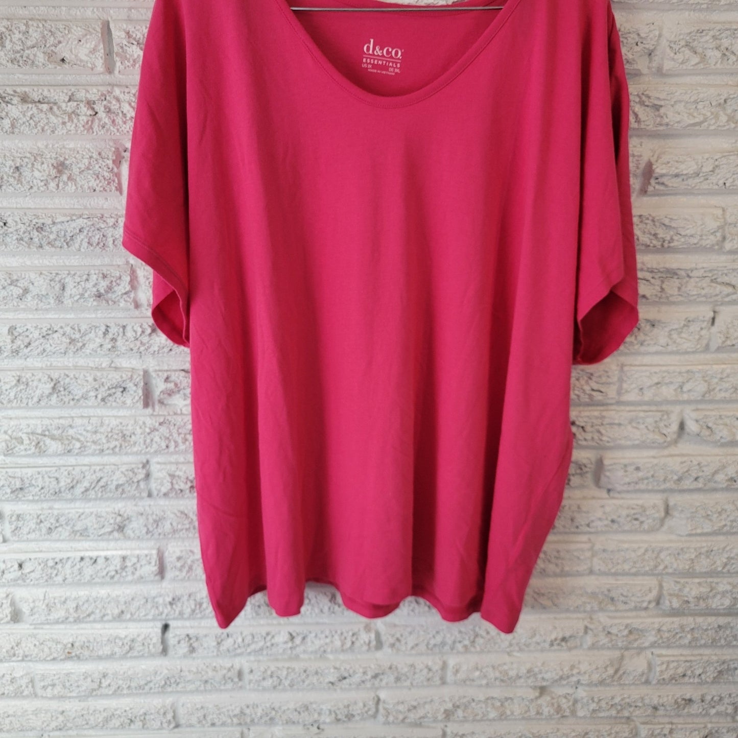 Denim Co QVC Womens Top 3X Plus Tee Short Sleeve Pink Cotton Basic Casual Comfy