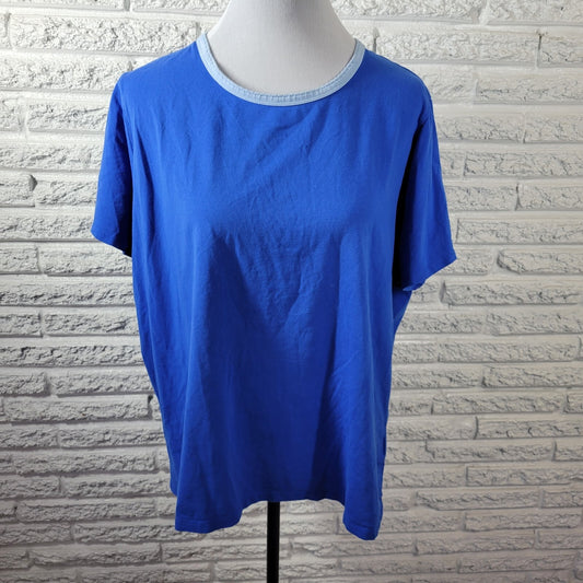 Lands End Womens Top 1X 16W 18W Plus Tee Short Sleeve Blue Cotton Blend Casual