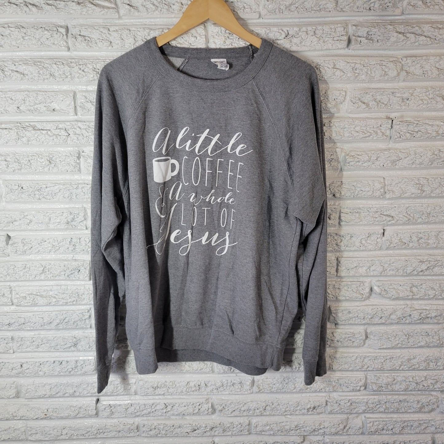 Womens Sweatshirt 2XL Plus Long Sleeve Gray Christian Little Coffee Lot of Jesus