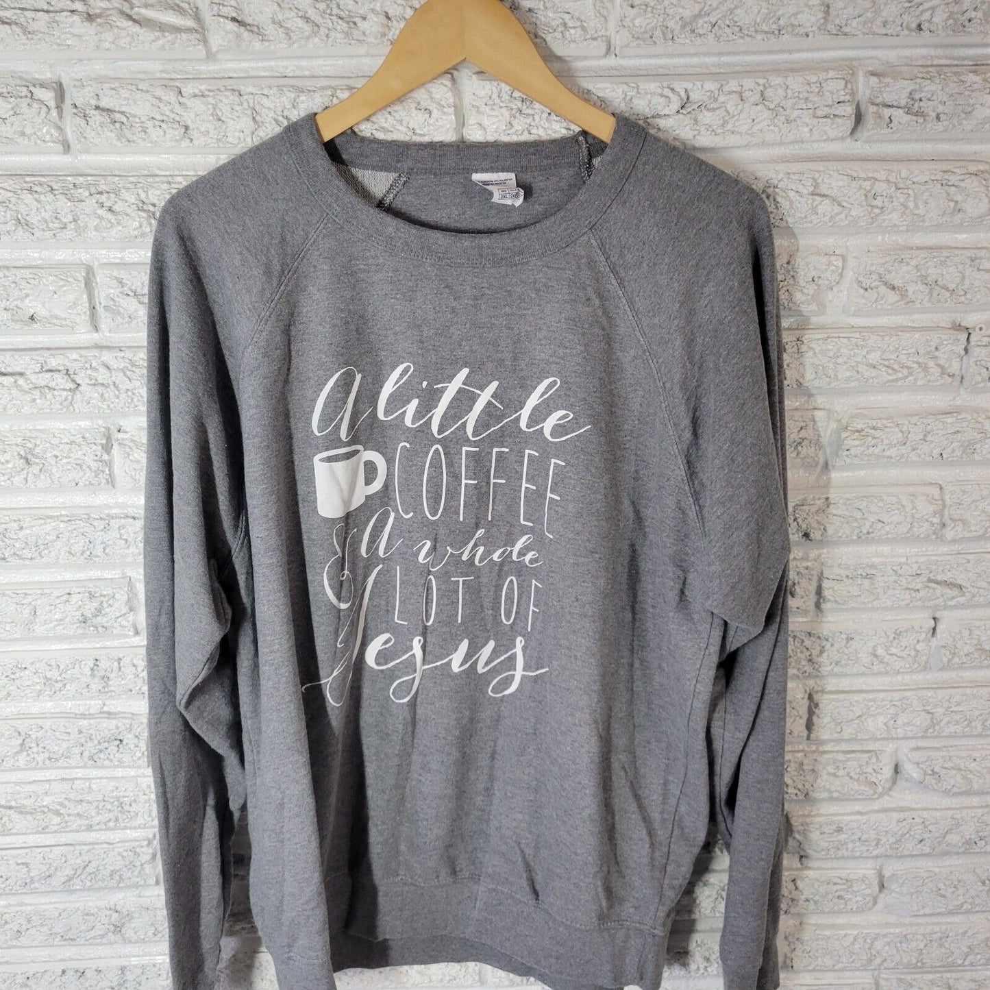 Womens Sweatshirt 2XL Plus Long Sleeve Gray Christian Little Coffee Lot of Jesus