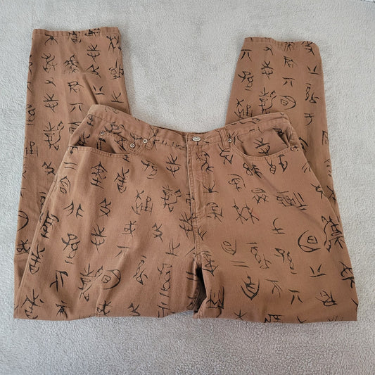 Chicos Design Womens Pants 3 Standard 16 Brown Tribal Print Zip Fly Lightweight