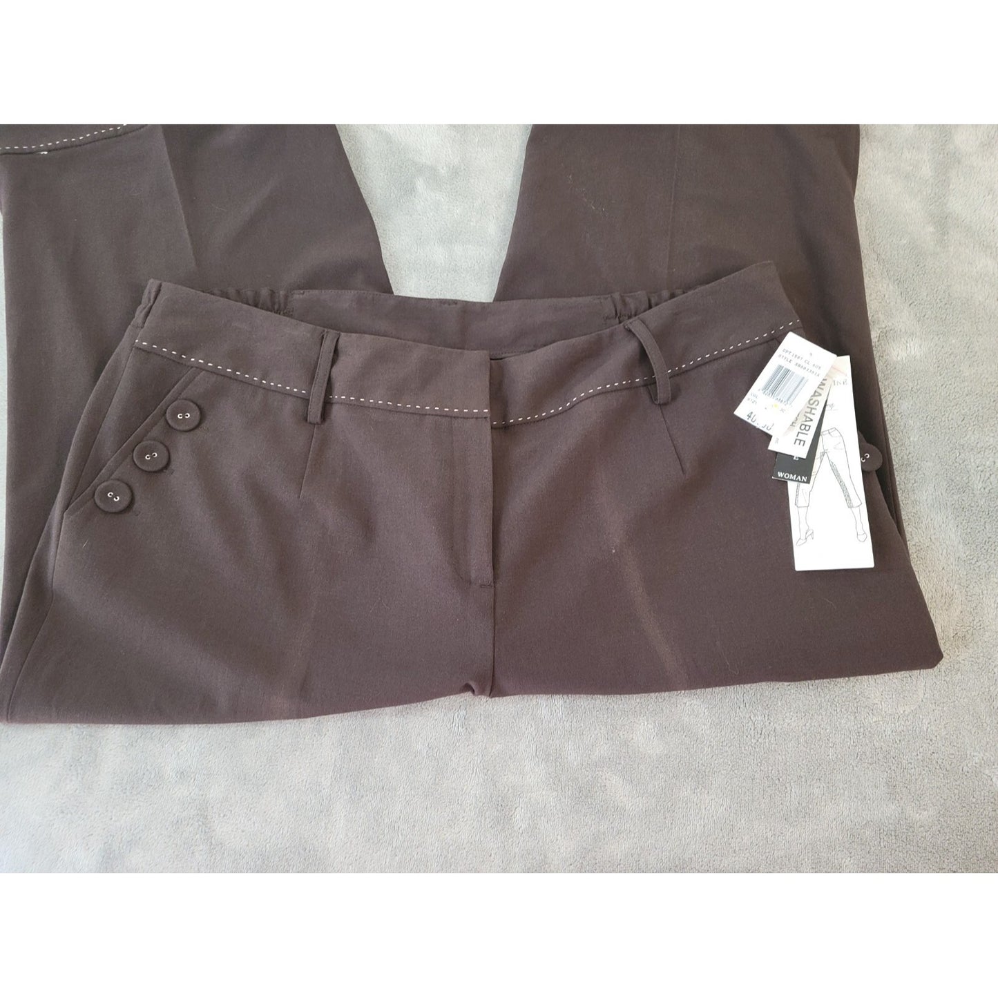 Larry Levine Women Pants 18W Plus Crop Brown Button Hem Poly Blend Pockets New