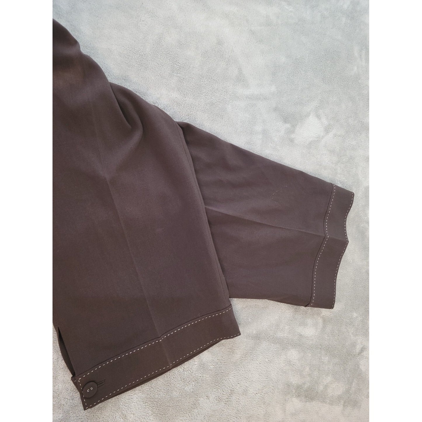 Larry Levine Women Pants 18W Plus Crop Brown Button Hem Poly Blend Pockets New