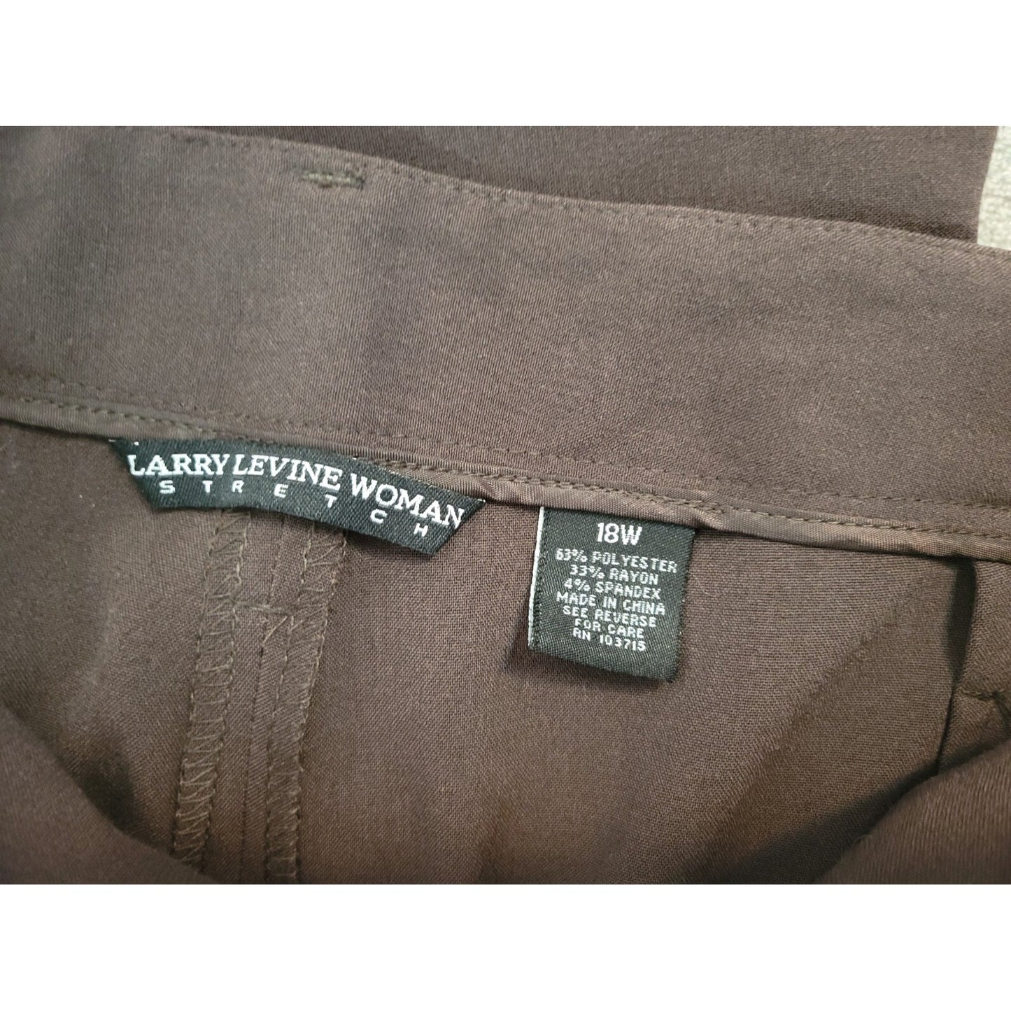 Larry Levine Women Pants 18W Plus Crop Brown Button Hem Poly Blend Pockets New