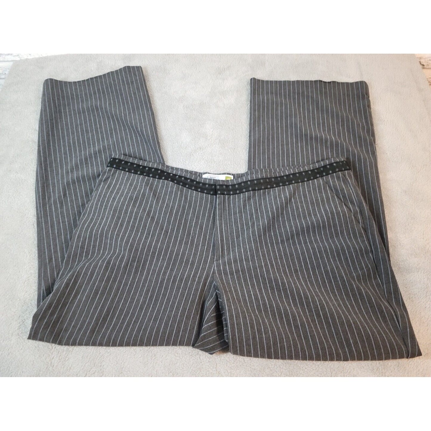 Old Navy Womens Pants 20 Regular Low Waist Wide Leg Gray Stripe Zip Fly Office