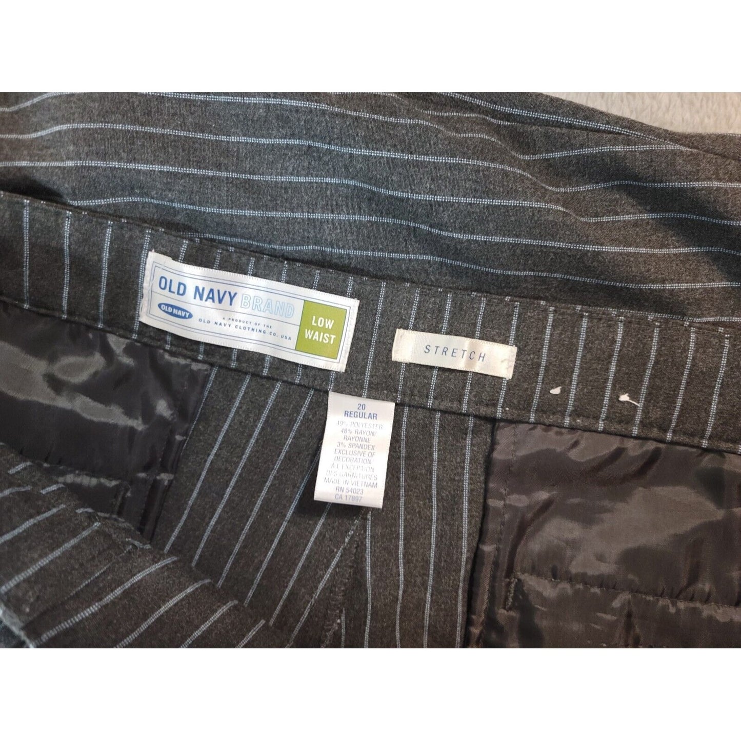 Old Navy Womens Pants 20 Regular Low Waist Wide Leg Gray Stripe Zip Fly Office