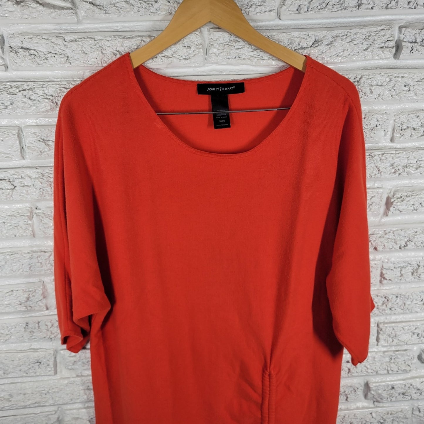 Ashley Stewart Womens Top 18 20 Plus Tunic Swim Coverup Orange Ruched Soft Comfy