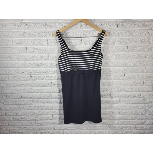 Lands End Womens Swim Top 16 Black Stripe Adjustable Wide Strap Underwire Bra